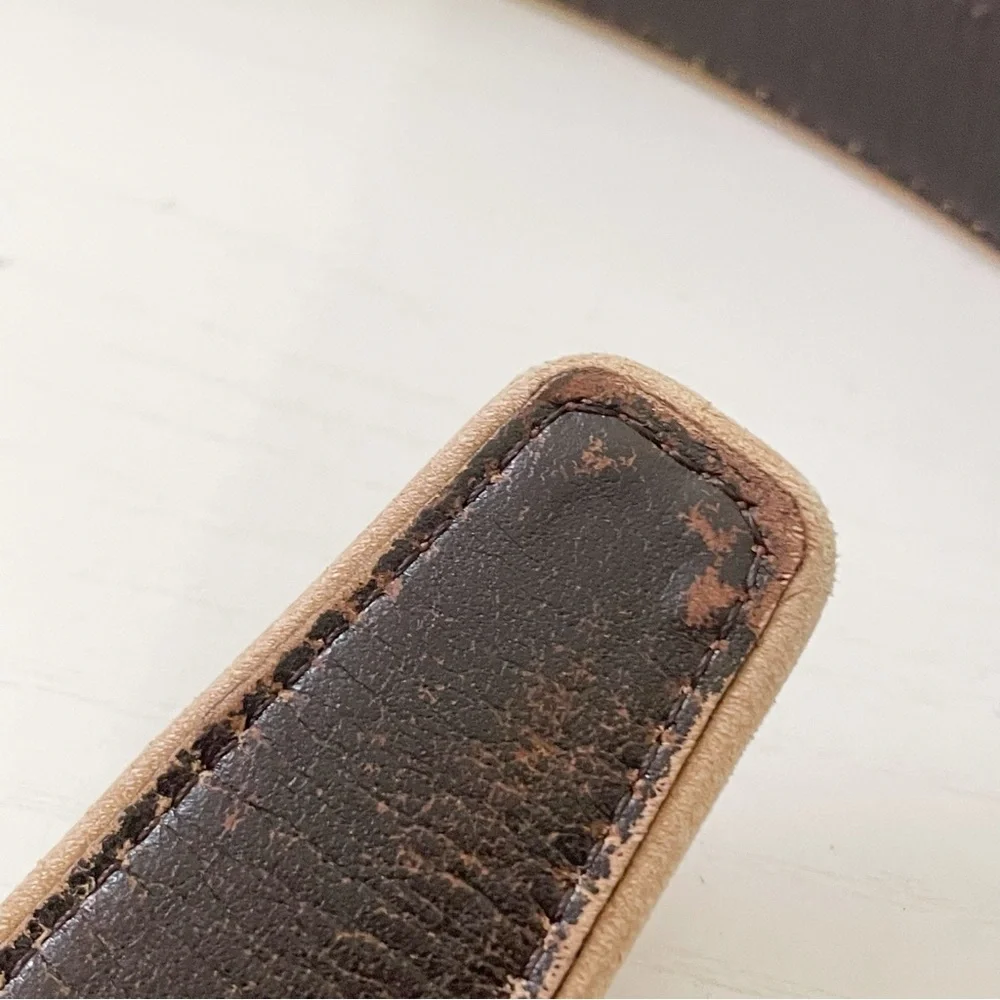 Burberry natural and brown leather silver buckle belt